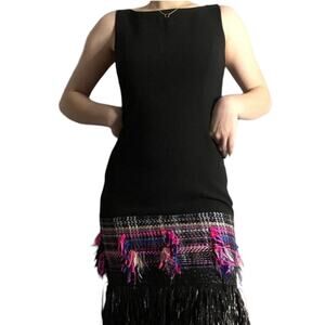 MILLY Black Multi Color-Couture Tweed Fringe Dress. Size 4, New with Tags
